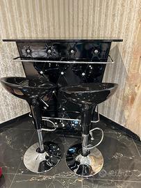 Mobile bar+2 sgabelli-nero lucido(stile moderno)
