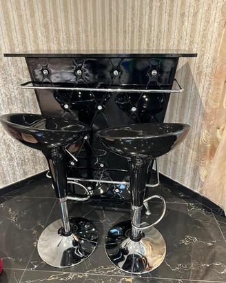 Mobile bar+2 sgabelli-nero lucido(stile moderno)