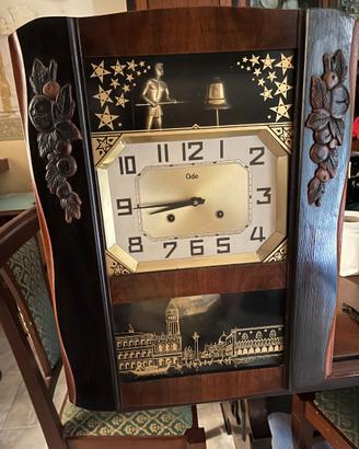 OROLOGIO ANTICO,LEGNO/VETRO A PENDOLO DA PARETE