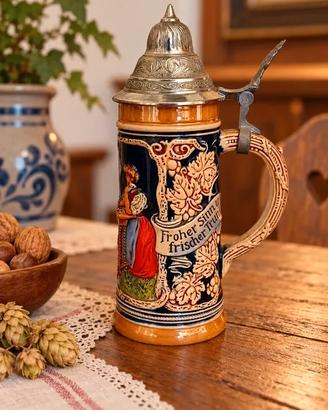 Boccale da birra vintage tedesco in ceramica