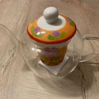 THUN  teiera in vetro e porcellana Nuova