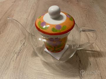 THUN  teiera in vetro e porcellana Nuova