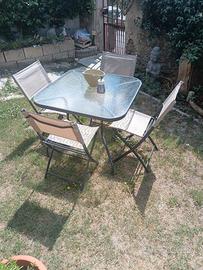 set TAVOLO da giardino in vetro 4 SEDIE pieghevoli