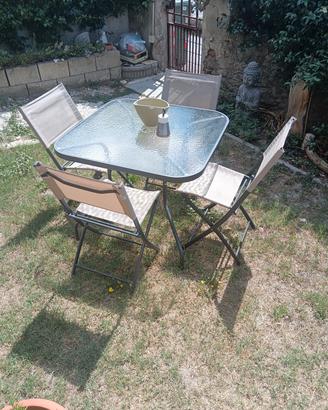 set TAVOLO da giardino in vetro 4 SEDIE pieghevoli