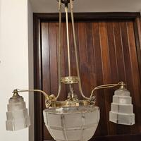 Antico lampadario in ottone Art Decò