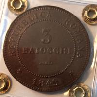 3 BAIOCCHI 1849  ROMA  FDC  ( 3 piatto e stretto)