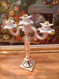 Candeliere porcellana e cristallo 3 fiamme