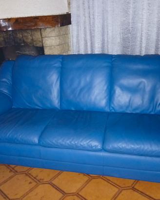 Divano Blu in pelle vera 3 posti prezzo trattabile