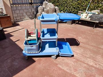 carrello pulizie con due secchi e strizzatore 