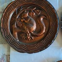 Piatto vintage da parete in rame, Scoiattolo diame