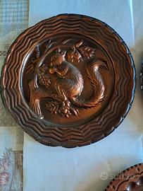 Piatto vintage da parete in rame, Scoiattolo diame