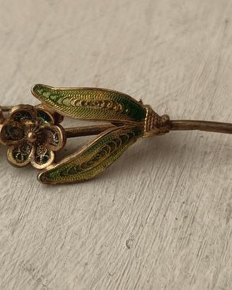 Delicata spilla vintage floreale, argento 