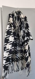 Gilet lungo donna disegno pied de poule con frange