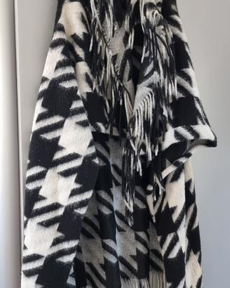 Gilet lungo donna disegno pied de poule con frange