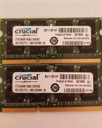 COPPIA DI RAM DDR3L SODIMM CRUCIAL 2x4GB (8GB)