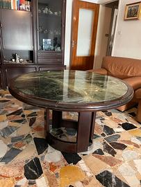Tavolo rotondo vintage in marmo legno e acciaio
