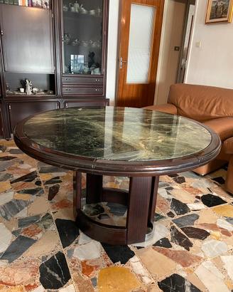Tavolo rotondo vintage in marmo legno e acciaio