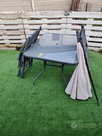 set tavolo , 4 sedie e ombrello giardino