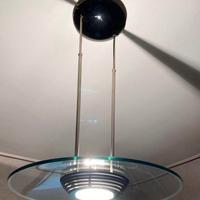 Lampadario a disco anni 80 in vetro e metallo