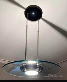 Lampadario a disco anni 80 in vetro e metallo