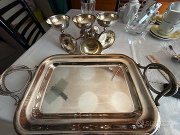 Coppe champagne in silver gold e vassoio in silver