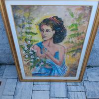 quadro dipinto a mano ,,"donna con fiori"