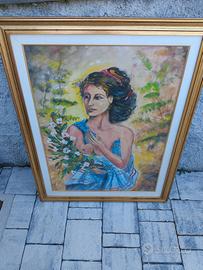 quadro dipinto a mano ,,"donna con fiori"