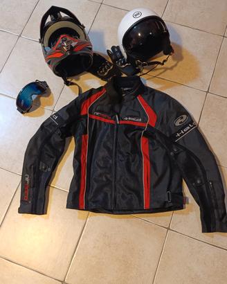 Giacca- casco Jet L- casco cross S- guanti- google