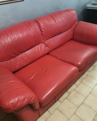 Divano letto in vera pelle rossa