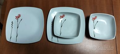 8 piatti piani + 8 fondi quadrati   design fiori