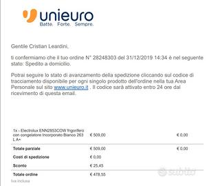 frigorifero da incasso elettrolux no frost A+