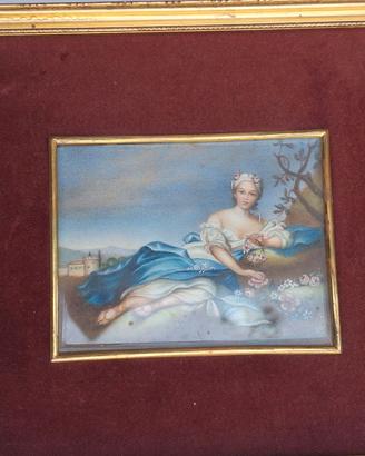 Coppia quadri miniature vintage Diana e Flora vell