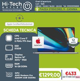 MacBook Pro 16" 2019 Touchbar i7 Ricondizionato