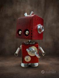 Robot steampunk industriale in legno e metallo