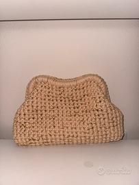 borsa crochet beige con bordo ondulato