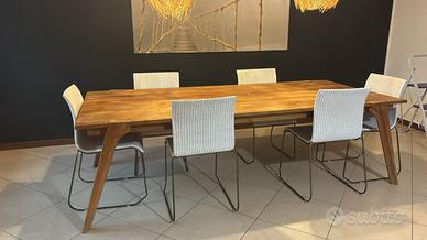 Tavolo da pranzo in legno massello Teak + 6 sedie