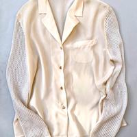 Camicia in pura seta color panna, maniche lunghe