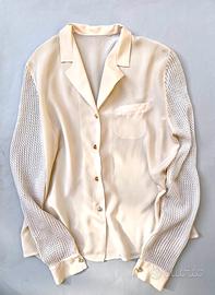 Camicia in pura seta color panna, maniche lunghe