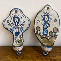 Coppia acquasantiere in ceramica dipinte a mano