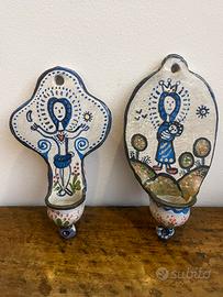 Coppia acquasantiere in ceramica dipinte a mano