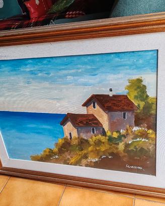 quadro raffigurante case sul mare 