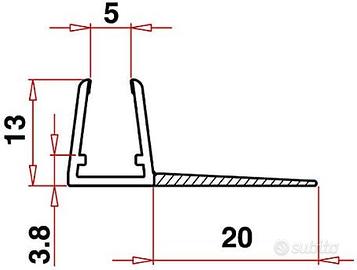 Ricambi Box Doccia - Profili vetro 6/8 mm baffo 20