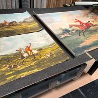 3 Stampe su tela alta qualita' Caccia Cavallo Cani