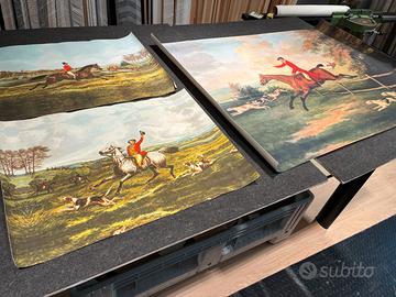 3 Stampe su tela alta qualita' Caccia Cavallo Cani