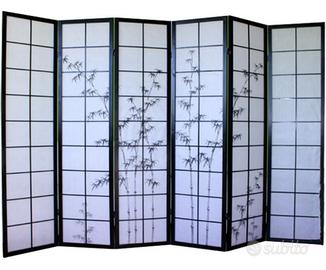 Paravento Giapponese in Legno Nero e carta di riso