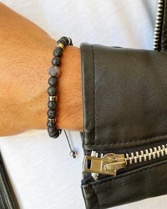 Bracciale con Pietre di Lava e Acciaio