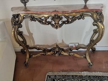 consolle in legno foglio oro 24k e marmo 800
