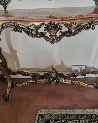 consolle in legno foglio oro 24k e marmo 800