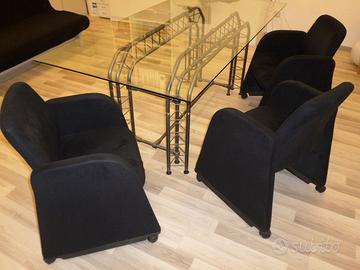 Poltrona nera di design con ruote comoda 4 pezzi