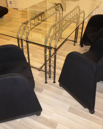 Poltrona nera di design con ruote comoda 4 pezzi